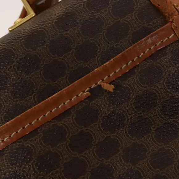 Authentic CELINE Macadam Canvas Shoulder Bag PVC Leather Brown Gold - Picture 2 of 16